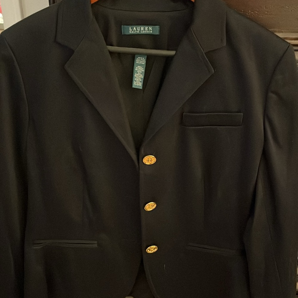 NWOT Ralph Lauren Black Cotton Blazer with Gold buttons. Size 10.